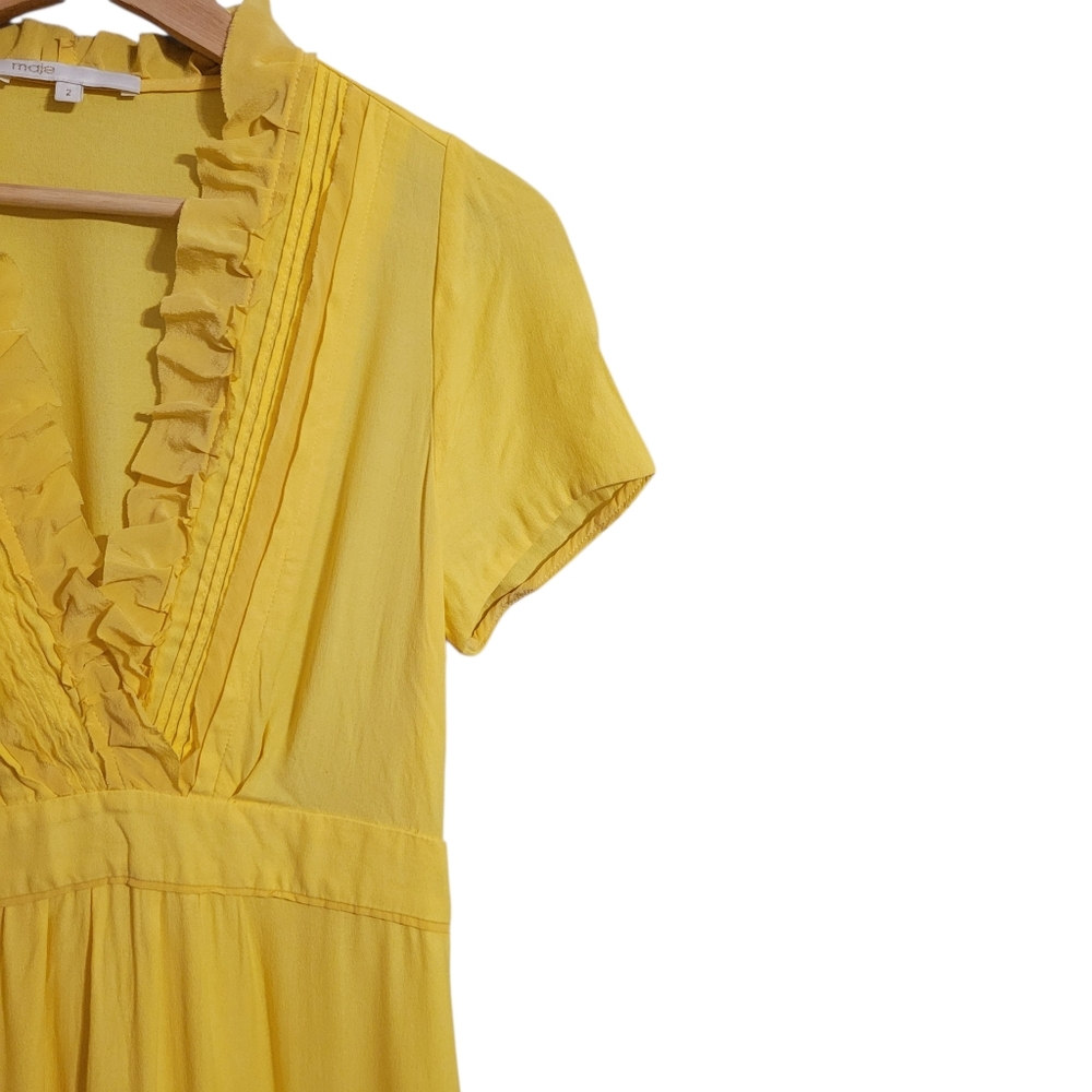 Maje Yellow Ruffle Mini Dress - Picture 2 of 7
